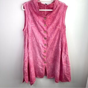 O.N.Z Pink 100% Italian Linen Sleeveless Button-Up Dress Size M